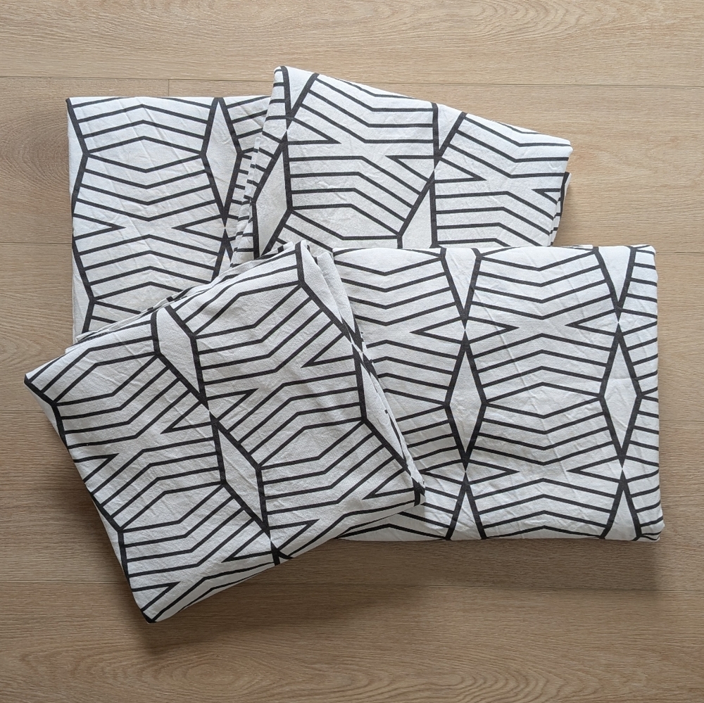 West Elm Black and White Geometric Curtains 4 Panels 48x96